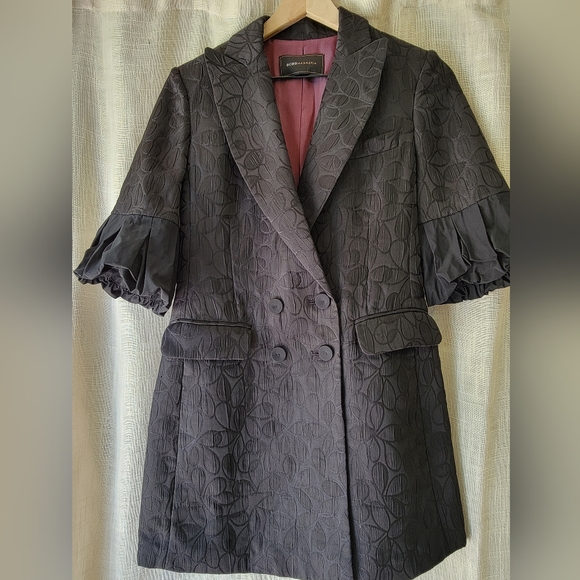 BCBGMaxAzria‎ black printed blazer puffy sleeve - Picture 1 of 5